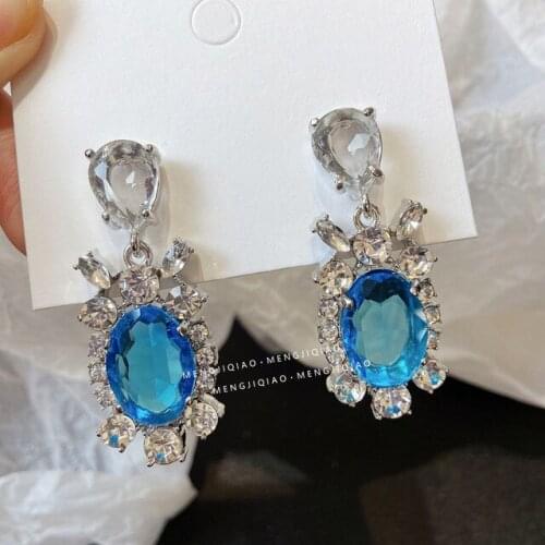 Korean Luxury Oval Crystal Drop Earrings For Women Ladies Fashion Long Waterdrop Oorbellen Party Jewelry