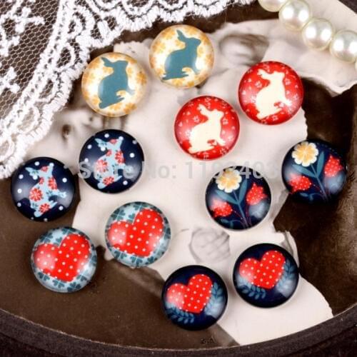 24 pcs MIX 12mm 20mm 25mm 30mm Handmade Round Glass Cabochon beads-Image Glass Cabochon-Rabbit-(HPGC-MIXSS-135-3)
