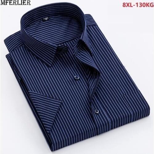 Summer men plus size 6XL 7XL 8XL striped shirt work Business short sleeve shirt simple blue father loose shirts cotton 54 50 52