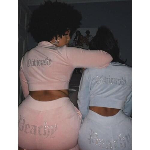 E-Girl Fashion Streetwear Jacket and Tracksuit Joggers TwoPiece Set with Diamante Rhinestones Jogging Suits Y2K Aesthetic Outfit