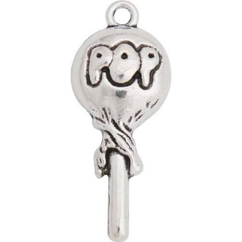 RAINXTAR Fashion Alloy Two Tone Lollipop Shape Charms DIY Food Theme Accessories 13*31mm 50pcs AAC1373