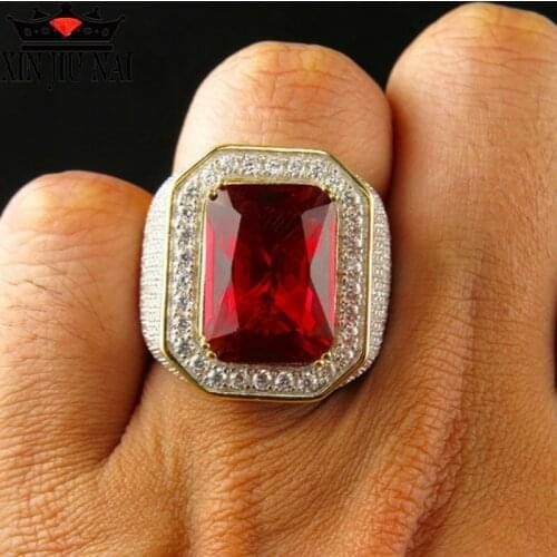 Mens Ruby Ring Gold Color Classic Male Vintage Men 925S Ring Red Stone CZ Dubai Luxury Rings Party Fashion gemstone Jewelry