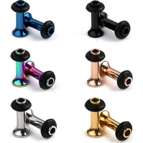 6Pairs Surgical Steel Single Flared Tunnel Gauge Ear Expander Stretching Kit Plugs Piercing 6 Colors Same Size 12g-00g (2mm-10mm