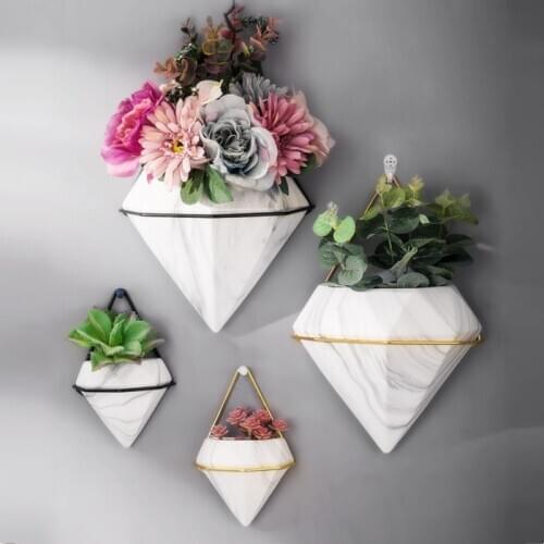 Marble Pattern Non-porous Wall Hanging Flower Pot Creative Artificial Plant Dried Flower Pot Ceramic Hydroponic Flower Pot