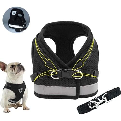 Adjustable Reflective Nylon Mesh Pet Dog Harness and Leash Collar Set for Small Medium Dogs Cat Chihuahua Pug Walking Lead Leash