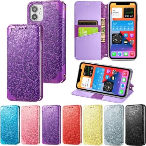 Luxury Leather Case for iPhone 12 Pro Max 11 Xs XR SE 2020 7 8 6 Plus Embossed Flip Cover Wallet Magnetic Protection Phone Coque