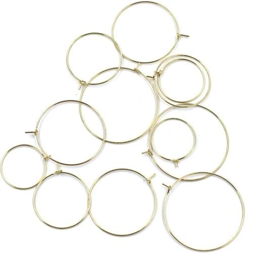 50Pcs Wine Glass Rings Earring Hoops Ear Hook Alloy Wire Round Gold Plated Jewelry DIY Findings Charms 20mm-35mm