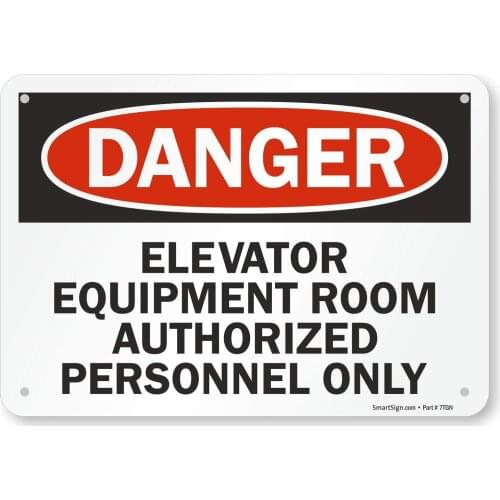 U9282NP7x10 "Danger Elevator Equipment Room, Authorized Personnel Only" Sign | 7" x8" Plastic Black/Red on White