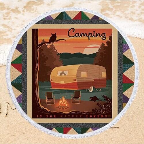 Vintage Series Microfiber Beach Towel 150cm Round Sun Protection Bath Towel Outdoor Travel Women Men Camping Picnic Mat