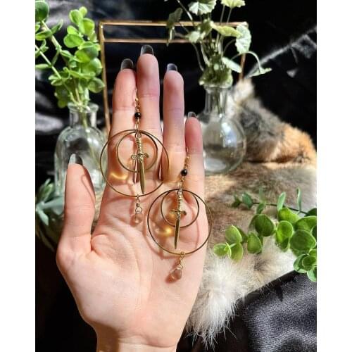 Dagger Witchy Dangle Earrings,Hypoallergenic, Celestial Jewelry