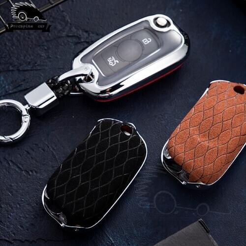 Suede leather Flip Folding Key Skin Shell Auto Remote Key Protective Case Cover For Buick 2017 Verano Car Styling Accessories