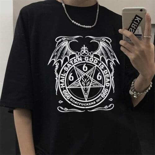 Hail Satan God Is Dead Print T-Shirt Satan Dark Style Gothic Tee streetwear summer casual big size loose Harajuku women clothing