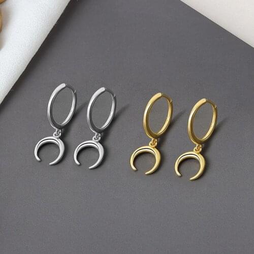 925 Sterling Silver Moon Studs Earrings For Women Wedding Party Jewelry Accessories eh400