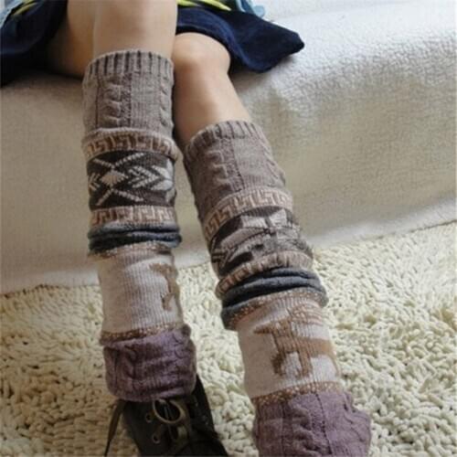 Women Knit Leg Warmers Cartoon Pattern Crochet Ribbed Leg Socks for Party Accessories