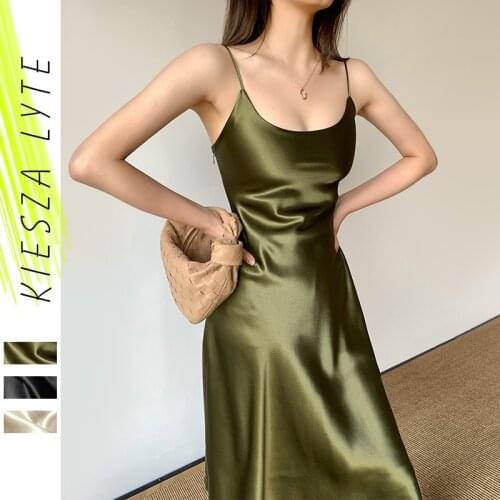 Luxury Shiny Woman Dress Satin Sleeveless Spaghetti Strap Green Champagne Black Sexy Elegant 2021 Summer Clubwear Vestidos