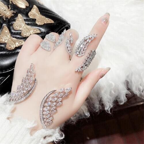 Charm Lady Angel wings ring Real 925 sterling silver Cz Engagement Wedding Band Rings for women Bridal Anniversary Party Jewelry