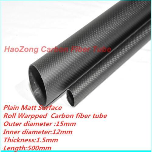 1-10pcs 15mm x 12mm 500mm Long Carbon Fiber Tube 3K Matt for Quadcopter Multicoptor 15*12