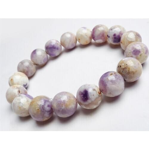 12mm Genuine Natural Purple Opal Gems Stone Stretch Bracelets For Women Female Healing Crystal Round Bead Bracelet Femme