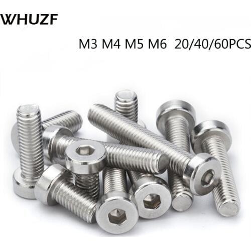 20/40/60pcs M3 M4 M5 M6 304 stainless steel Hex Hexagon Socket Ultra Thin Super Low Flat Wafer Head Allen Cap Screw Bolt