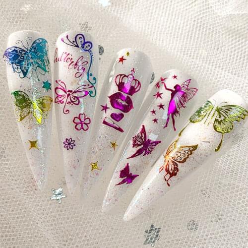 3D Butterflies Nails Art Manicure Stickers Holographics Decals Spring Theme Flowers Nail Decoration Manicure