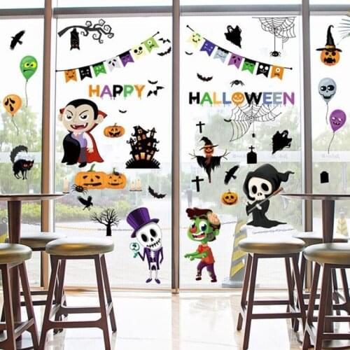 9 Sheet 54Pcs Halloween Wall Stickers Home Decoration Horror House Window Glass Removable Mural Decals