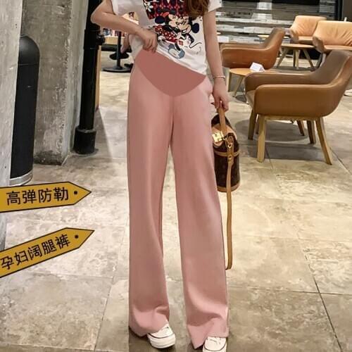 9102# Maternity Pants Summer Comfy Support Abdomen Elastic Waist Belly Support Pants Maternity Wide-Leg Trousers
