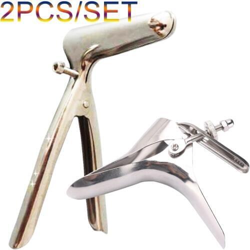 2 Pcs Stainless Steel Anal Speculum+Vaginal Speculum Sets Health Care Tool Anal Dilator Pussy Dilator Expand Anal Enema Tool