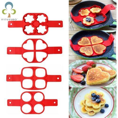 4 Holes Nonstick Pancake Maker Egg Ring Maker Silicone Pancake Frying Egg Mold DIY Square Heart Circle Flower Kitchen Tools ZXH