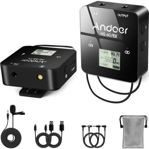 Andoer HS-60 UHF Wireless Microphone System(Transmitter & Receiver) with Condenser for Smartphone/DSLR Camera/ YouTube Live