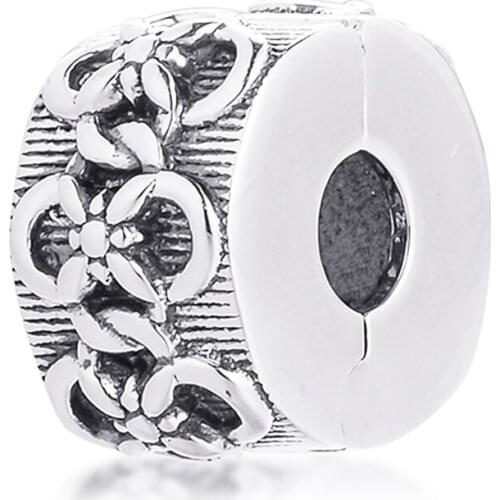 Flower Pattern Clip Charms Fits Pandora Bracelet 925 Sterling Silver Stopper Beads for Jewelry Making Kralen 2021 Spring New