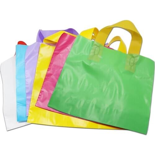 DHL 300Pcs/Lot Colored Plastic Gift Clothing Shopping Packing Bag Wholesale Clothes Grocery Package Portable Bag With Handle