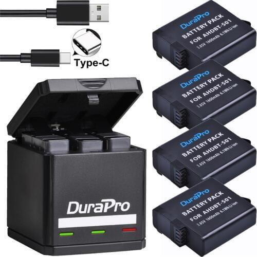 For GoPro Hero7 Hero 6 hero 5 Black Battery + USB 3-Ports Charger with Type C Port for GoPro Hero7 6 hero5 Action Cameras