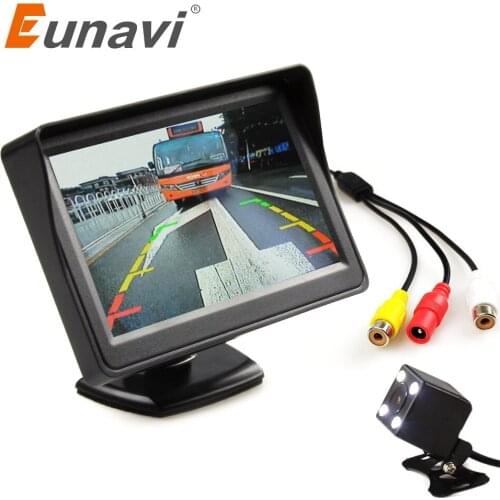 Eunavi TFT 4.3 inch Car monitor for Rear view camera 4 LED Night Vision CCD Waterproof Auto Parking Backup Reverse monitor