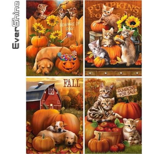 Evershine 5D DIY Diamond Embroidery Dog Craft Kit Diamond Painting Cat Animal Cross Stitch Halloween Home Decor Gift