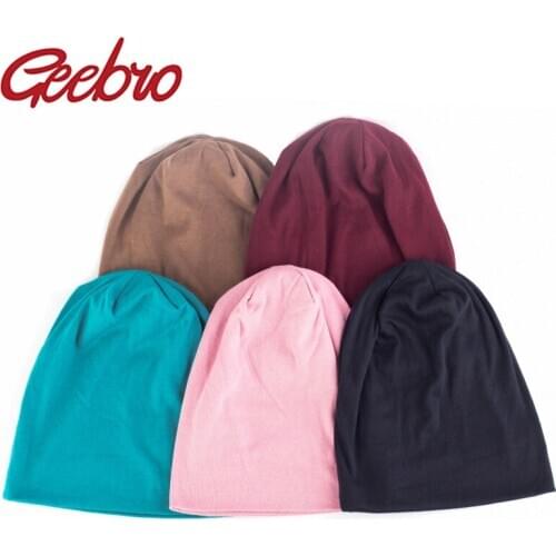 Geebro Womens Casual Solid Plain Beanie Hat Cotton Unisex Beanie for Female Knitted Bone Hat Ladies Hip-Pop Skullies Cap
