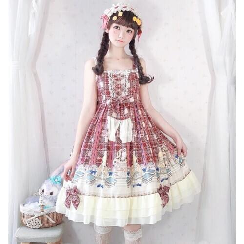 Kawaii Teens Girls Lolita Dress Retro Princess Princess Ruffles JSK Spaghetti Strap Cos Tea Party Dress Vestidos