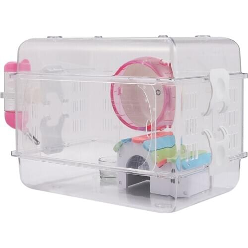 1 Set Hamster Cage with Running Wheel Food Bowl Transparent Cage Luxury House Hamster Cage Small Pet Supplies