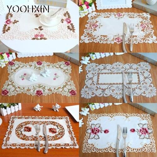 HOT lace Embroidery table place mat pad cloth dining Placemat satin coffee Doily pot Cup mug holder glass drink Coaster kitchen