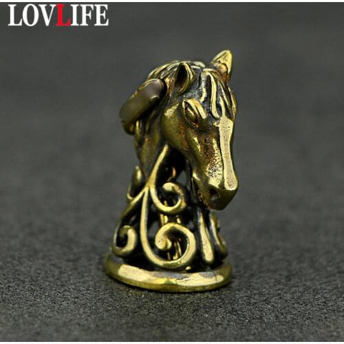 Brass Horse Head Bell Key Chains Pendants Jewelry Retro Copper Animal Keychains Men Car Key Rings Hanging Charms Antique Trinket