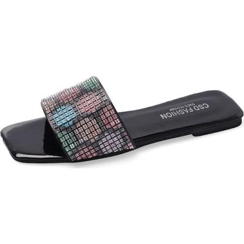 Summer Casual Mix Color Rhinestone Women Slippers Sandals Antiskid Flat Sole Slippers Woman Sandals Slides Beach Shoes Plus Size