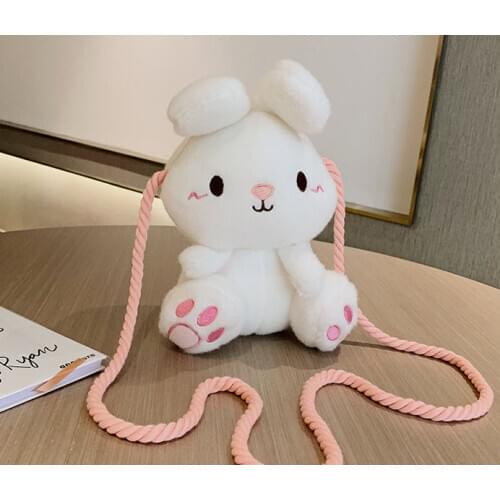 Stuffed animal cartoon rabbit handbag Lovely soft rabbit shoulders bag Plush toys Rabbit playing doll storage bag for children