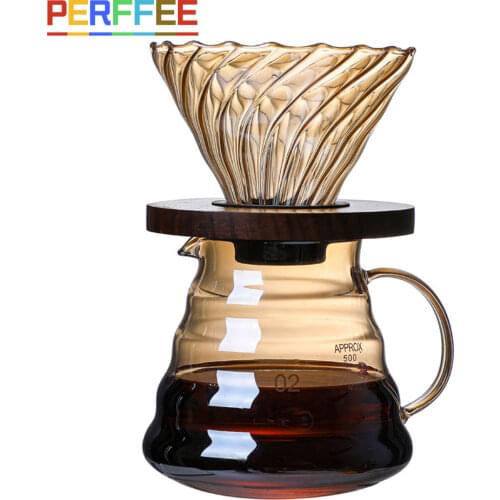 Pour Over Coffee Set V02 Dripper 600ml Coffee Server V60 Filter Glass Funnel Drip Coffee Maker Brewing Cup with Wooden Holder