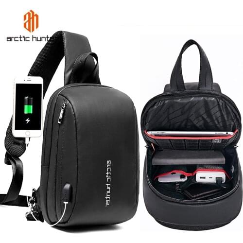 ARCTIC HUNTER Mens Shoulder Bag Waterproof USB Charge Crossbody Bags for Men Short Trip Messenger Bag Fit 9.7" iPad Chest bag
