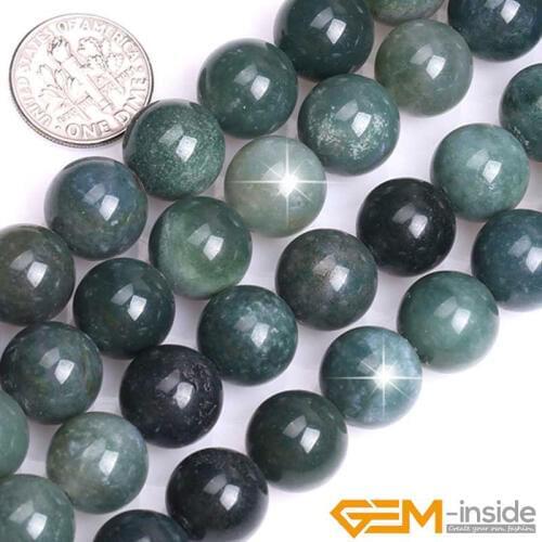 Natural Stone Green Moss Agates Round Bead For Jewelry Making Strand 15" DIY Fashion Jewelry Ball Beads 6MM 8MM 10MM 12MM