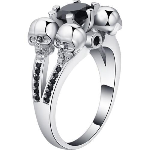 Latest Fashion black Skull Ring white Gold Filled Vintage Jewelry Wedding Rings For Men And Women Bijoux Distribution