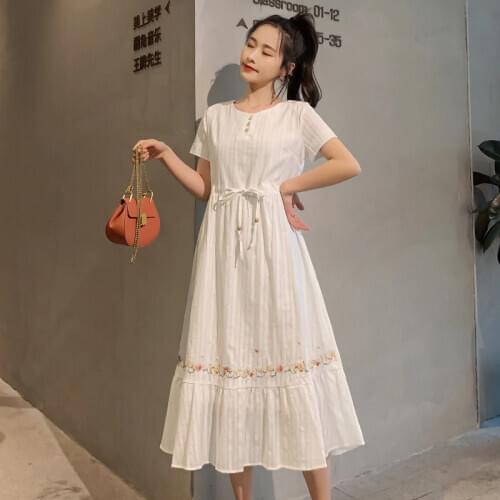 2020 New Maternity Dresses Summer Style Maternity Clothing Embroidery Mid-Calf Clothes For Pregnant Women