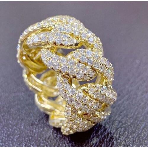 YSDLJG New Man Full Circle White Zircon Hip Hop Winding Chain Ring Mens Personalized Accessories Wedding Ring Jewelry