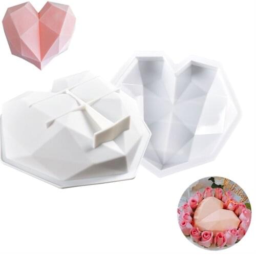 New Silicone Diamond Chocolate Cake Tin Silicone Mold Heart Shaped Dessert Mould Mousses Cheesecake Diy Kitchen Baking Tools