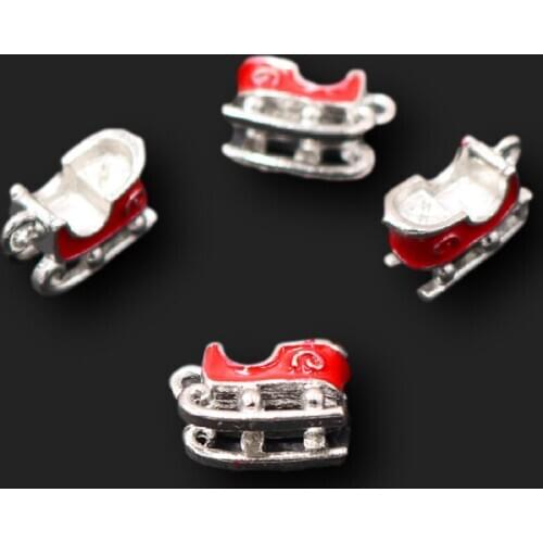 5pcs Silver Plated 3D Retro Enamel Sleds Pendants Hip Hop Earrings Necklace Accessories DIY Charms Jewelry Crafts Making 16*8mm