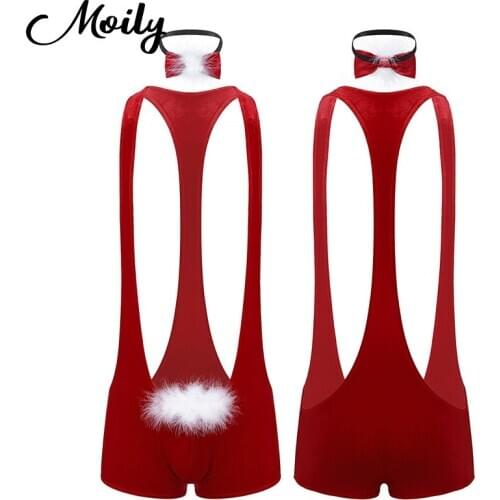 Christmas Mens Jumpsuit Bodysuit Sexy Underwear Sissy Mens Jockstraps Stretchy Wrestling Singlet Leotard Bodysuits Bulge Pouch